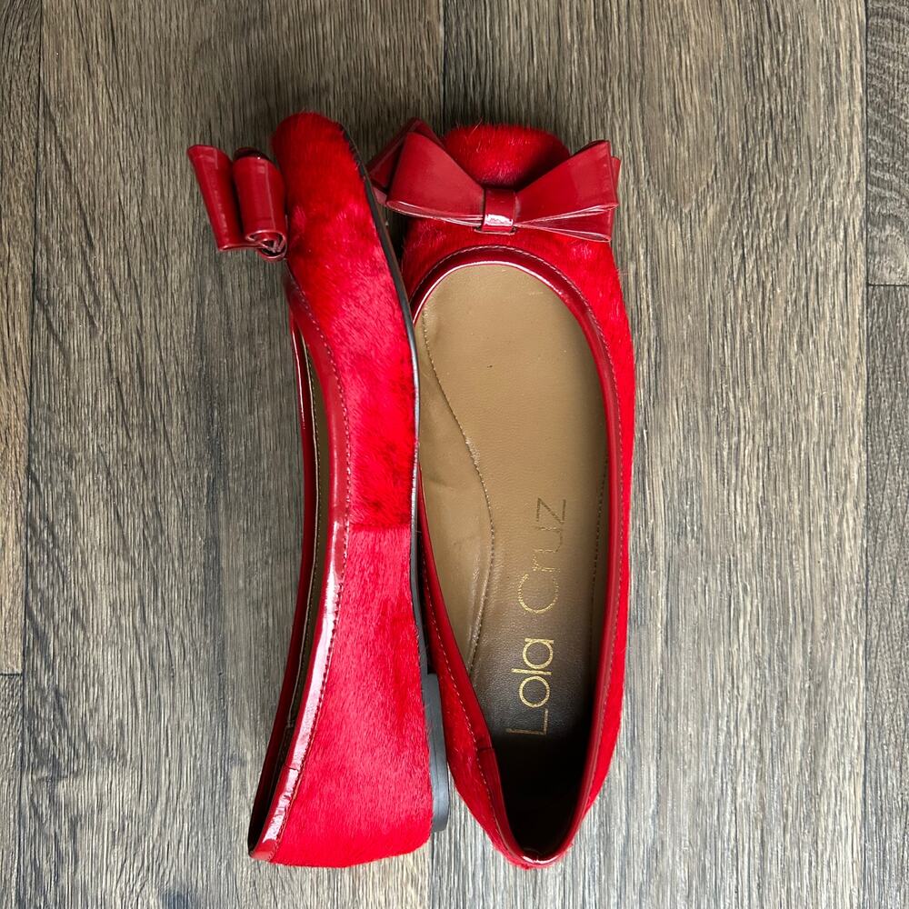 🥶 Lola Cruz Red Square Toe Bow Ballet Flats EU Size 39 US Size 8.5